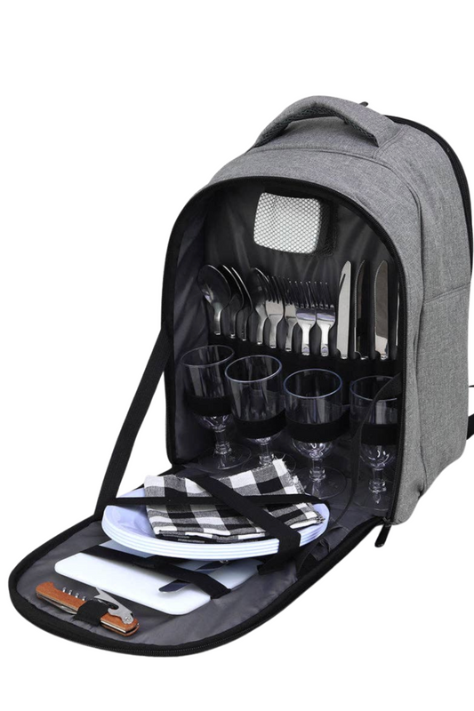 Grey Cooler Backpack with Picnic Set