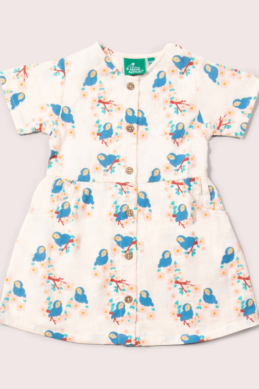 Bluebirds Button Through Short Sleeve Dress