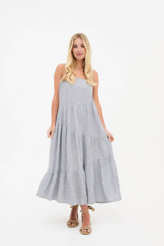 Asymmetric Striped Midi Dress