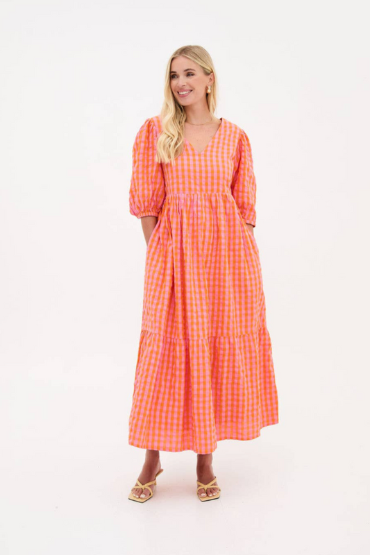 Lina Orange & Pink Gingham Dress