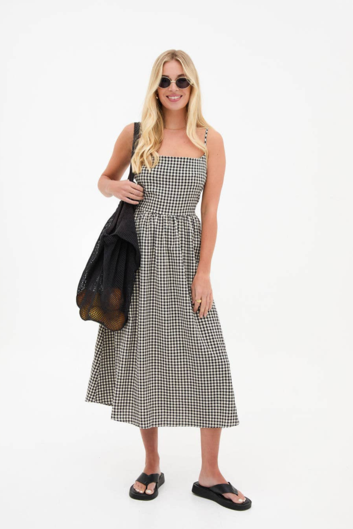 Rose Gingham Midi Dress