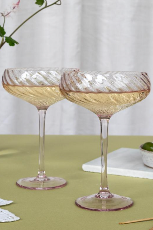 Scalloped Coupe Cocktail Glasses 250ml (Set of 2) - Pink
