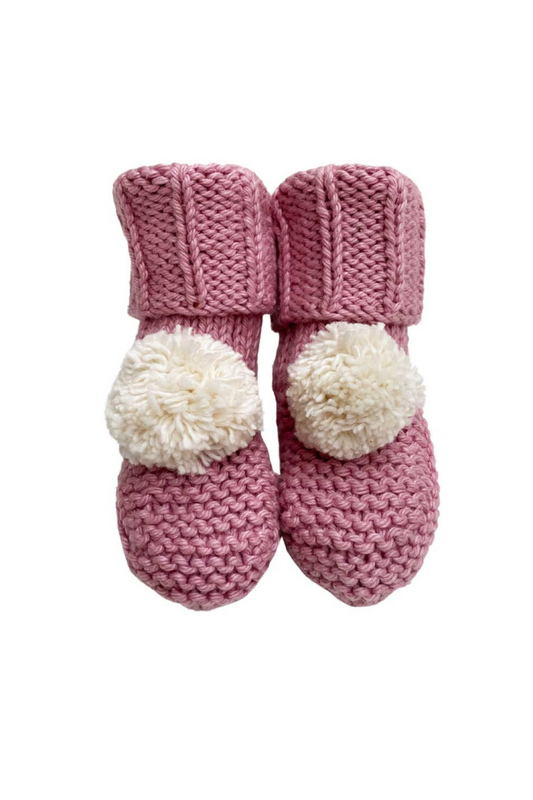 Pink Pom Pom Baby Booties (0-9 Months)