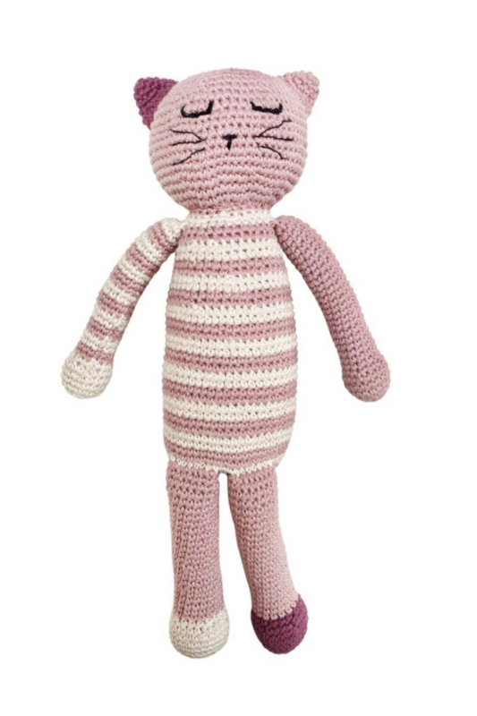 Pink Sleeping Kitten Baby Rattle
