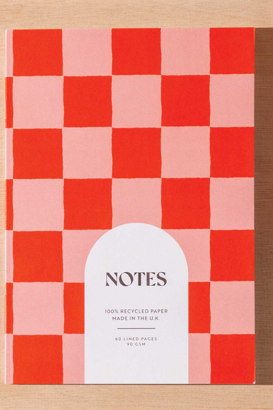 Peach & Cherry Check A5 Lined Notebook