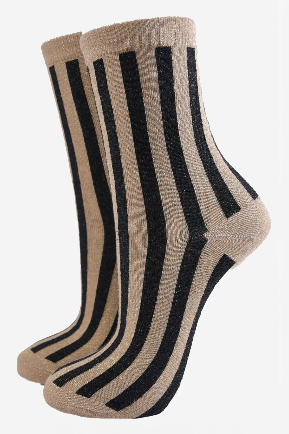 Gold and Black Striped Glitter Socks