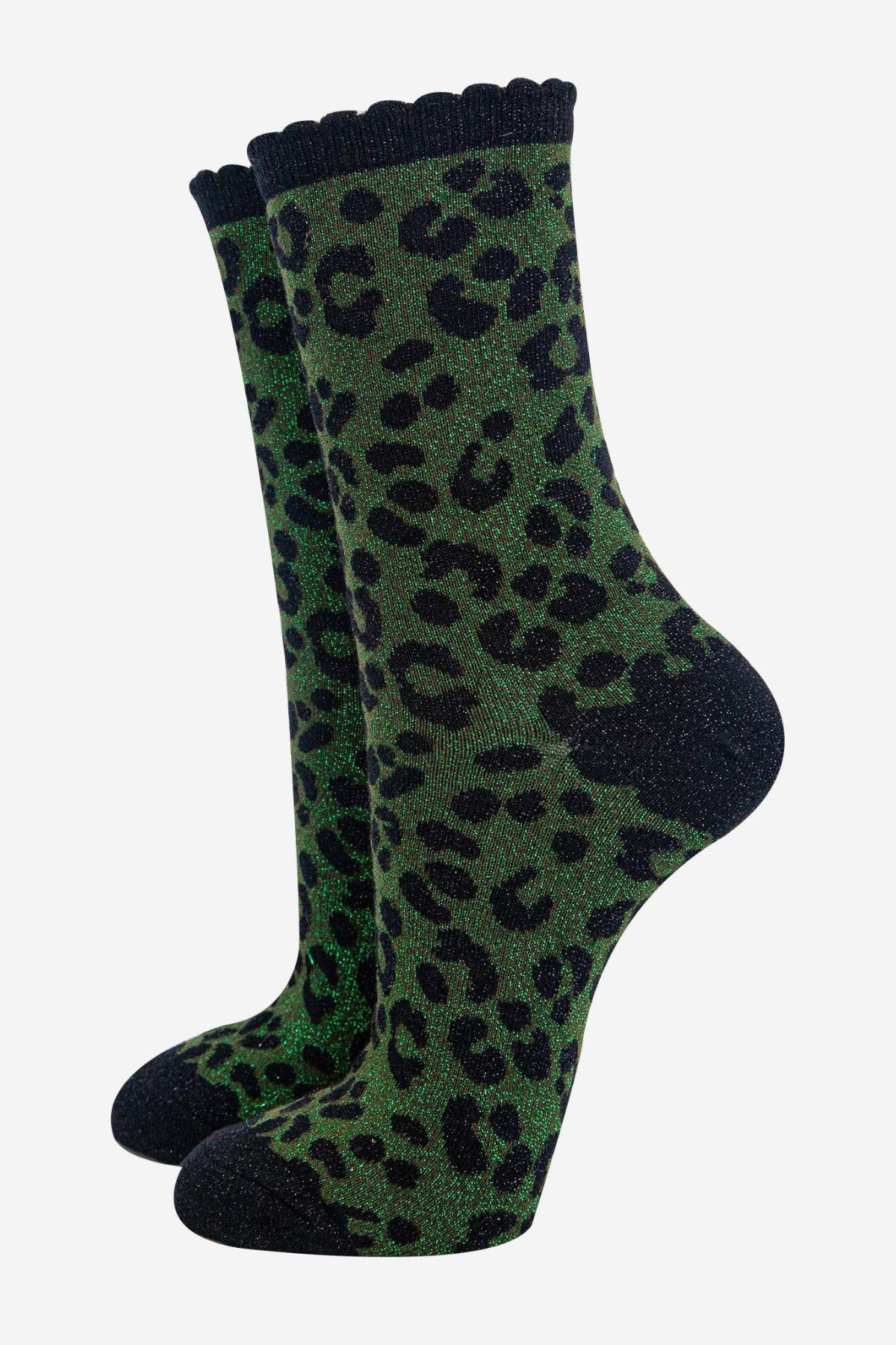 Khaki Leopard Print Glitter Socks