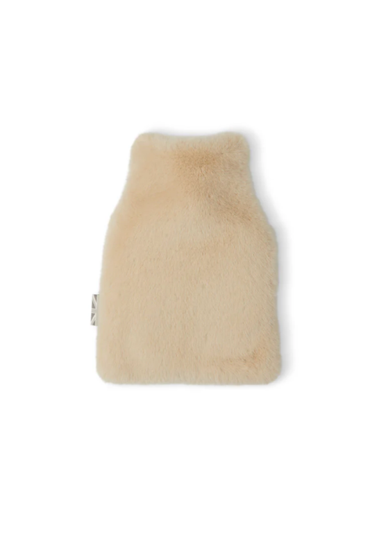 Beige hot water bottle cover on a white background