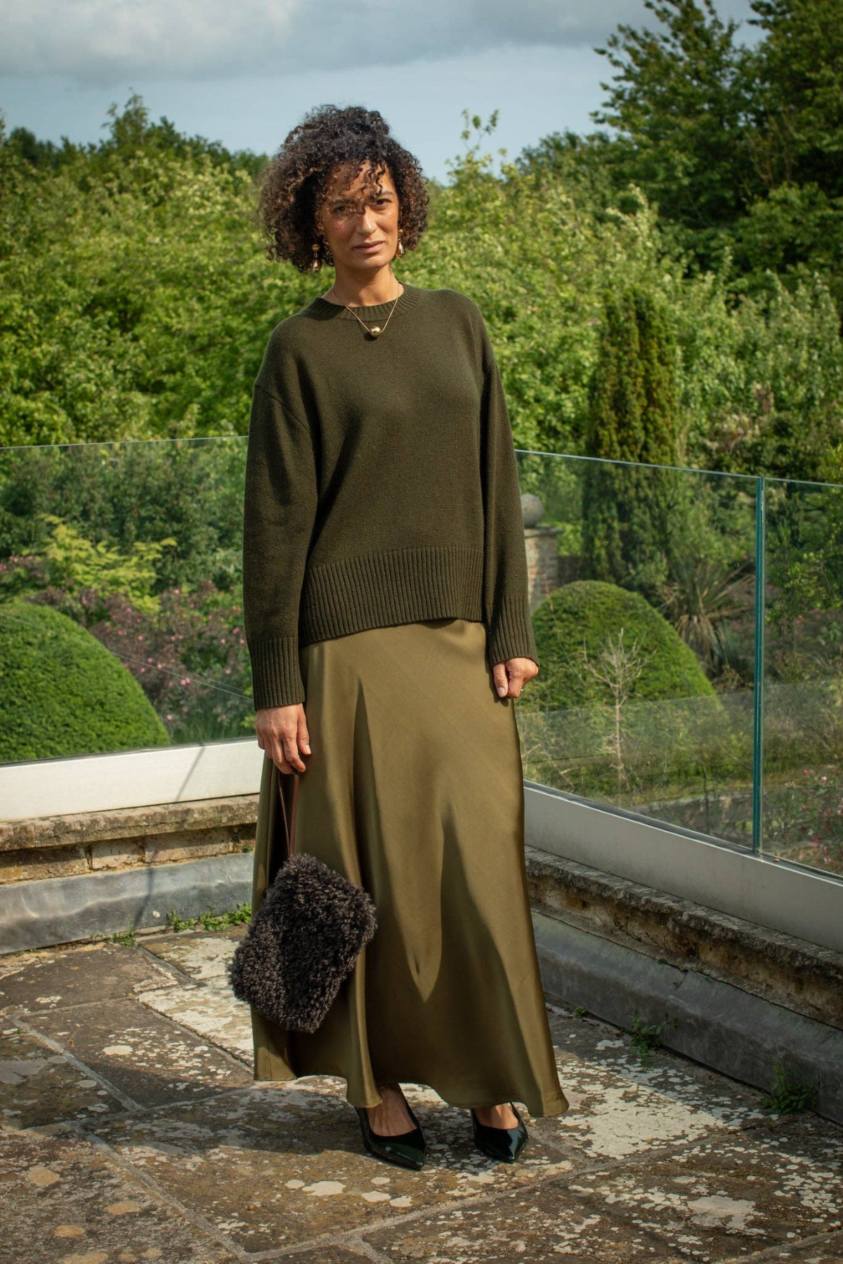 olive satin green skirt chalk gina