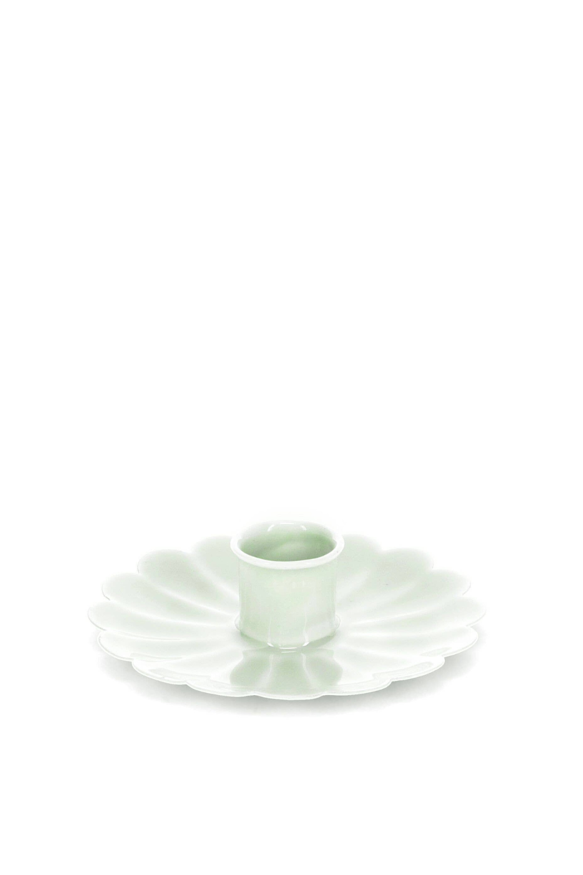 Enamel Flat Flower Candle Holder -grey/green