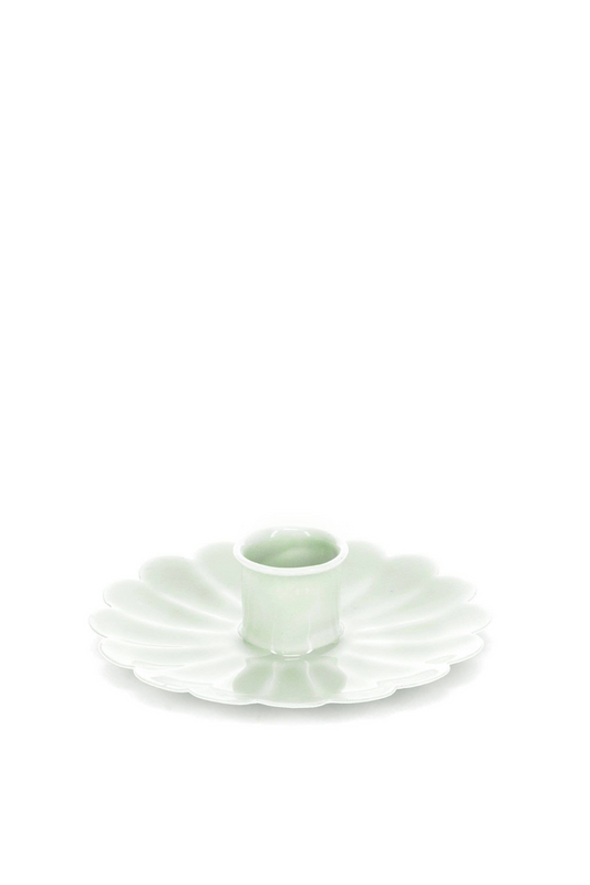 Enamel Flat Flower Candle Holder -grey/green