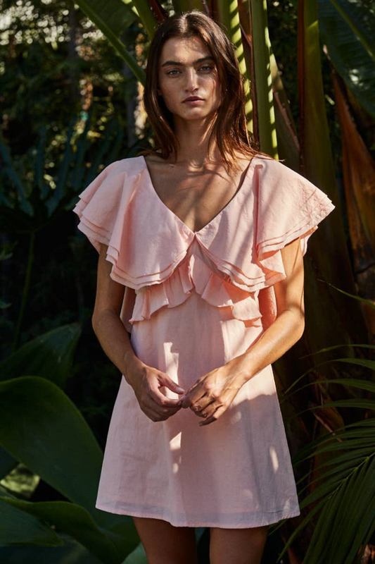 Cotton Ruffled Collar Mini Dress