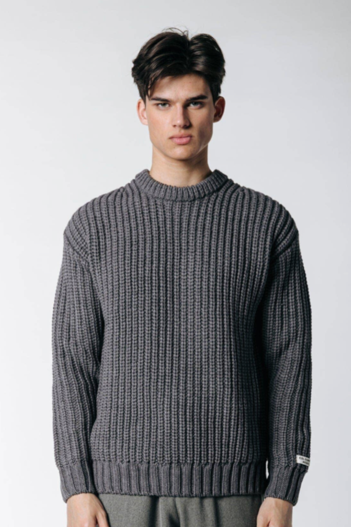 DEAN Rib Knit Sweater in Dark Grey