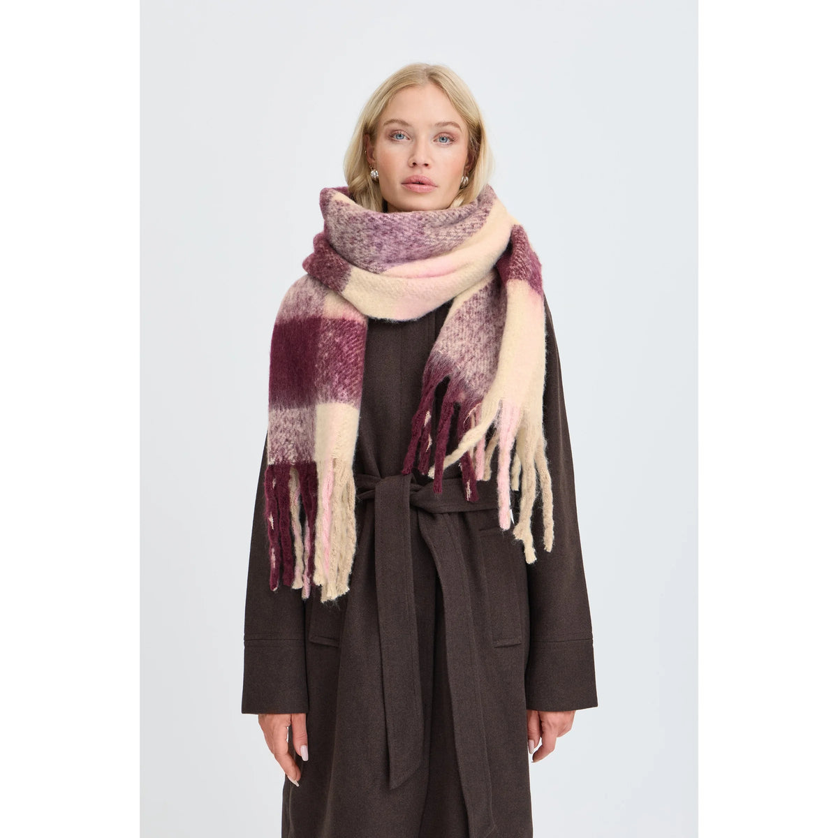 BYWIBKE Fig / Pink Check Scarf