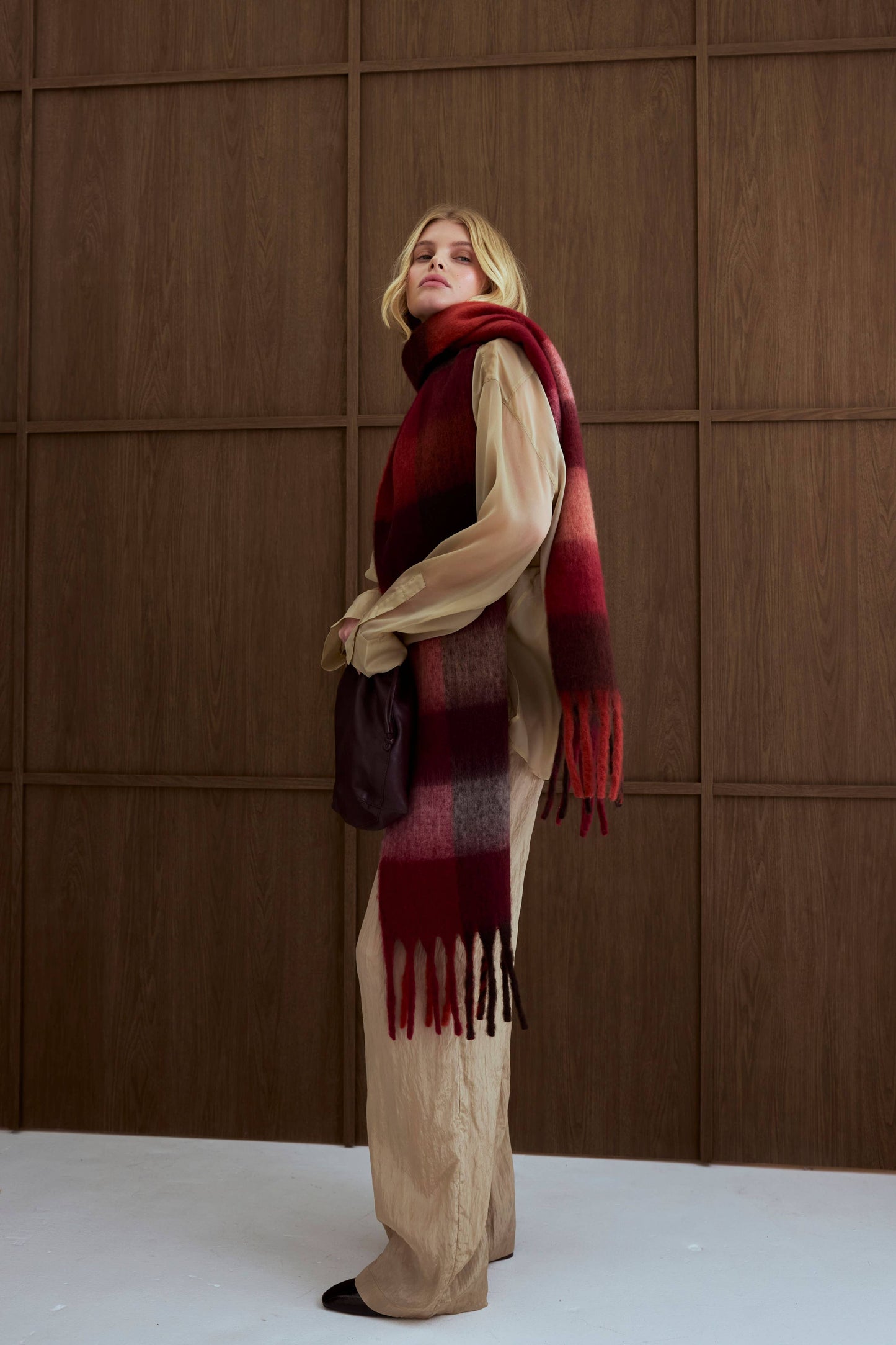 The Reykjavik Scarf - 100% Recycled - Burgundy Check