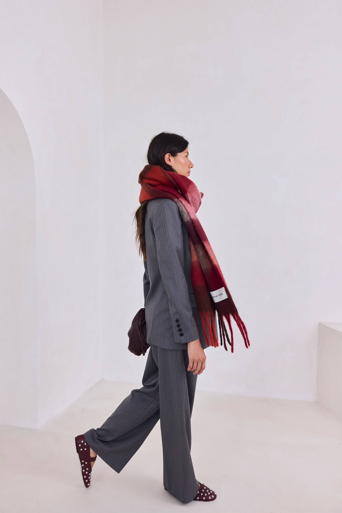 The Reykjavik Scarf - 100% Recycled - Burgundy Check