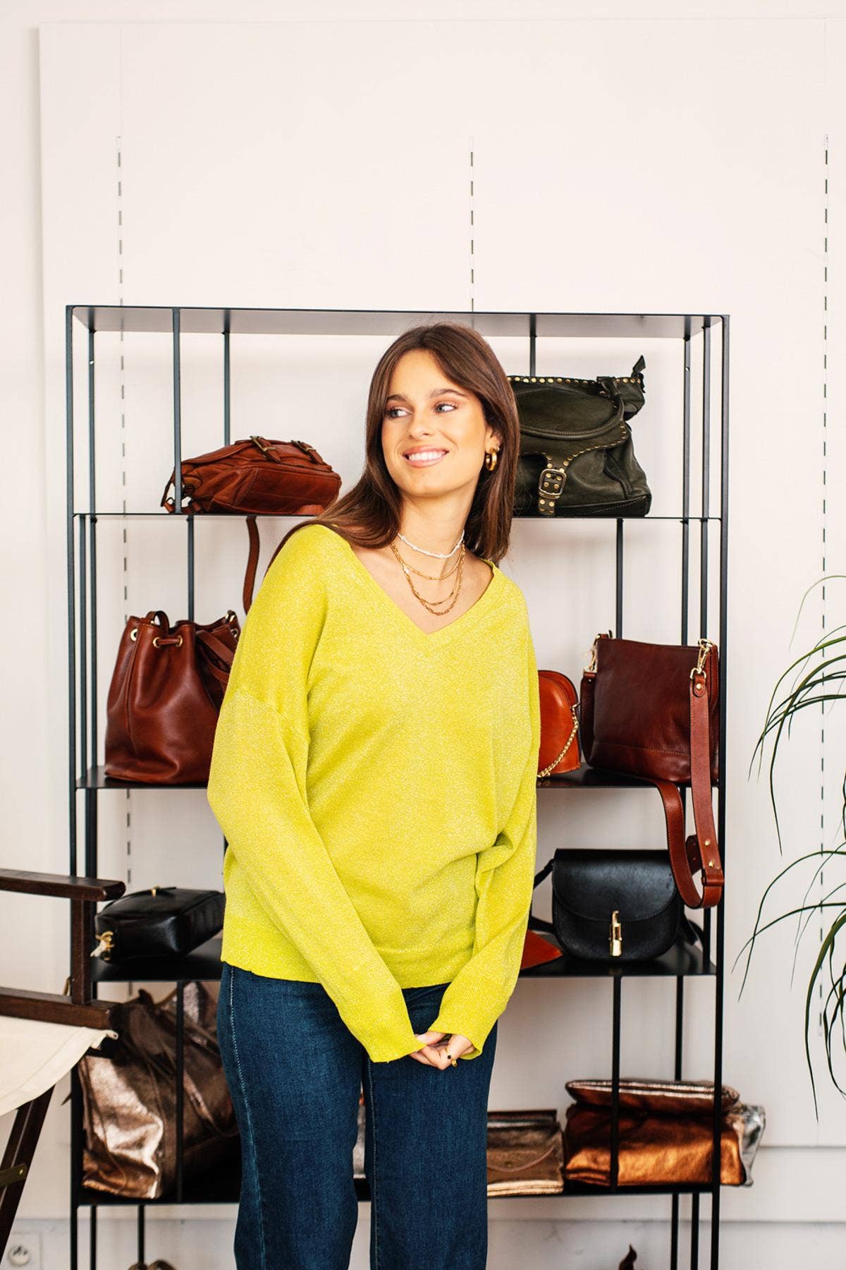 Fabienne Lurex Knit Sweater Lime