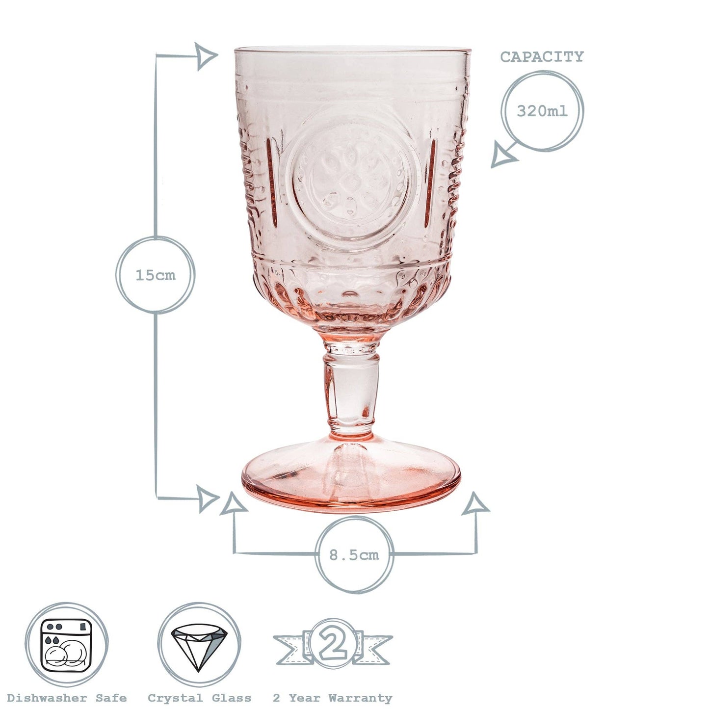 Romantic Wine Glasses, Pink - 320ml - set of 4