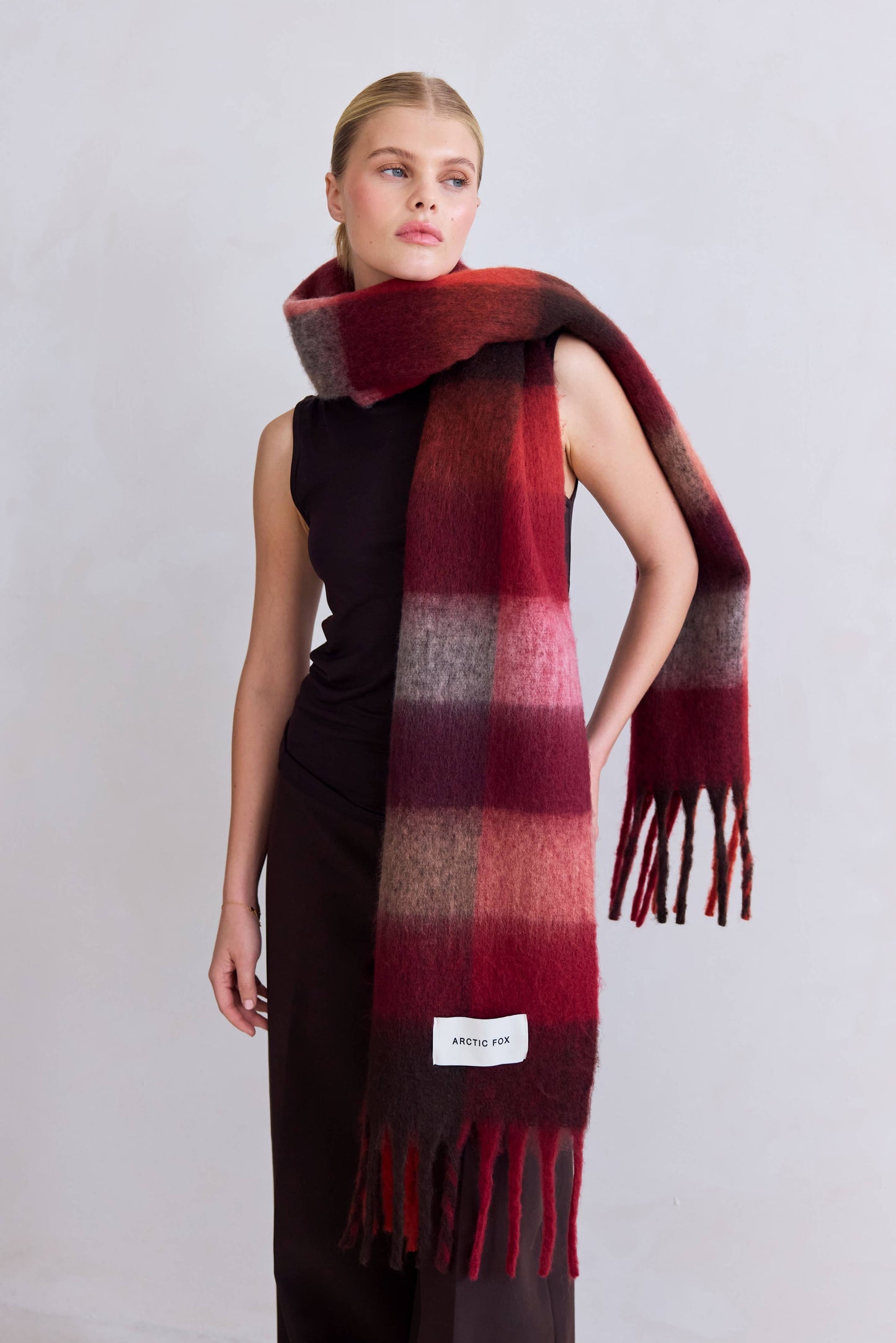 The Reykjavik Scarf - 100% Recycled - Burgundy Check