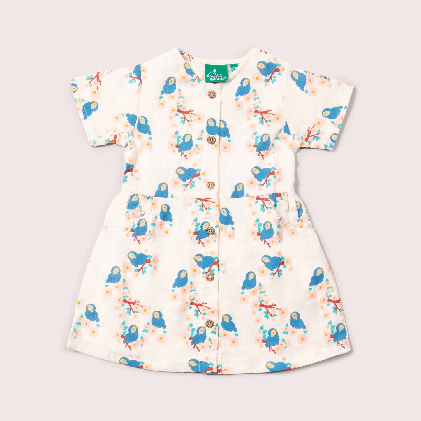 Bluebirds Button Through Short Sleeve Dress