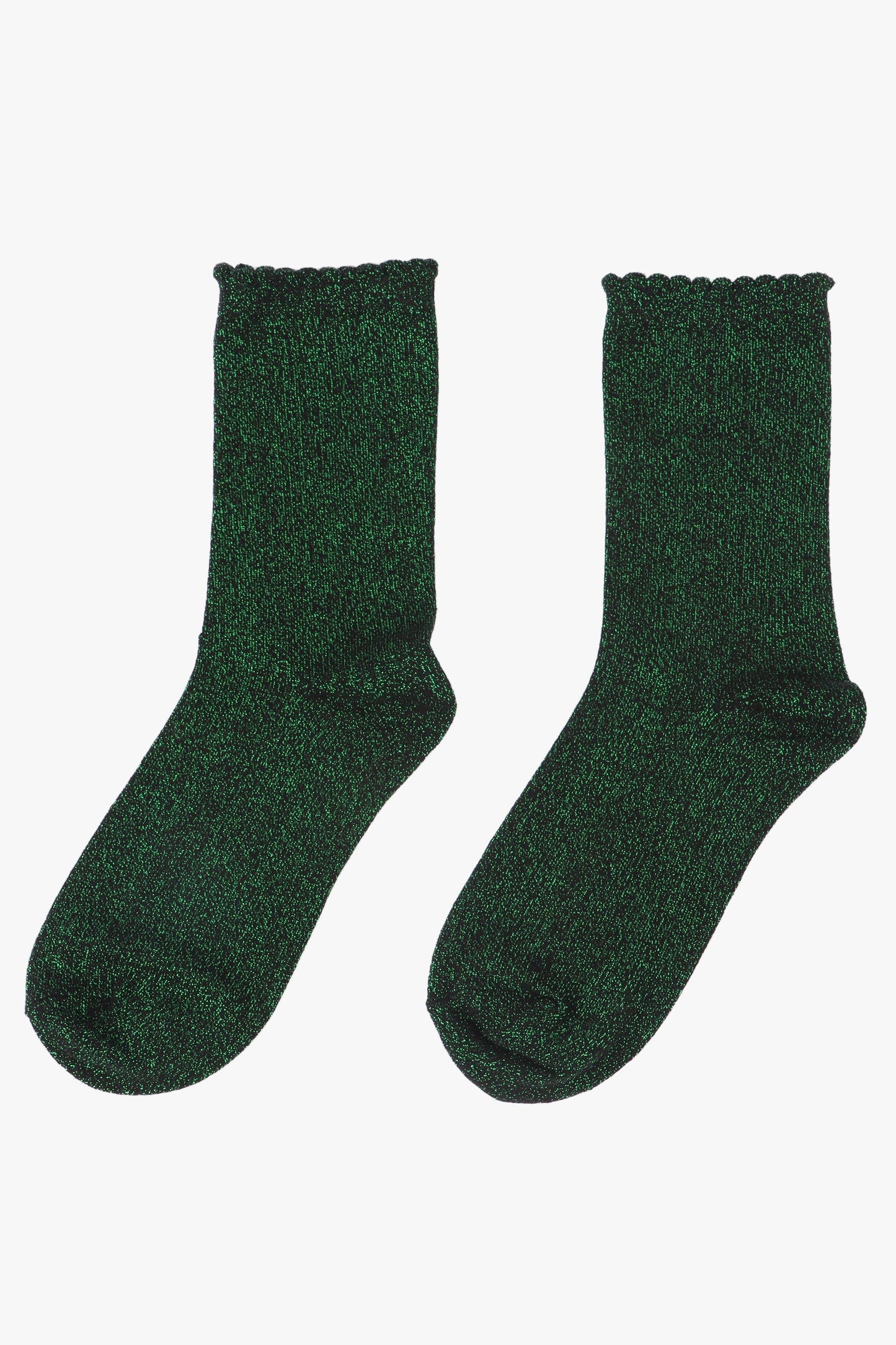 Green Glitter Socks with Scalloped Cuff