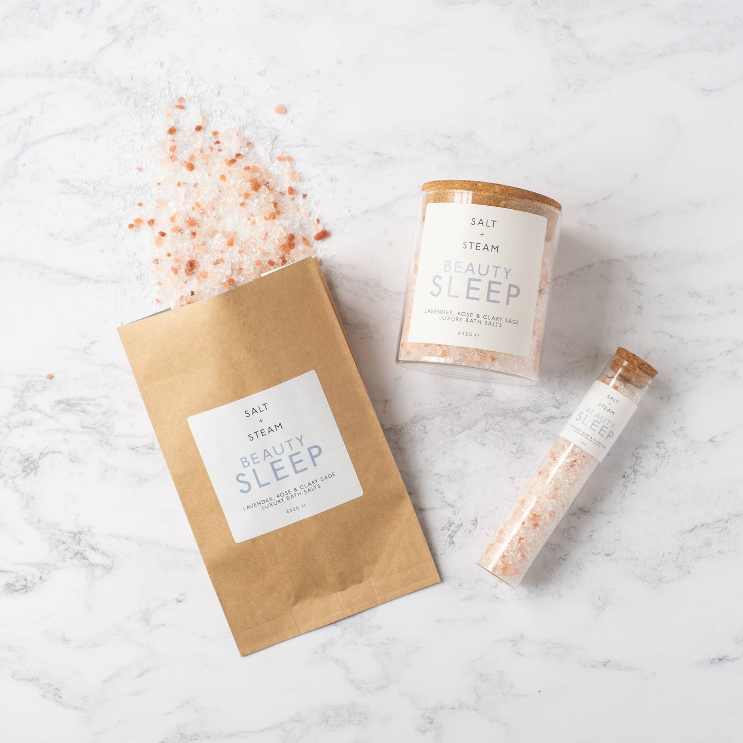 Beauty Sleep - Lavender & Rose Bath Salts Jar, Sachet and Tube