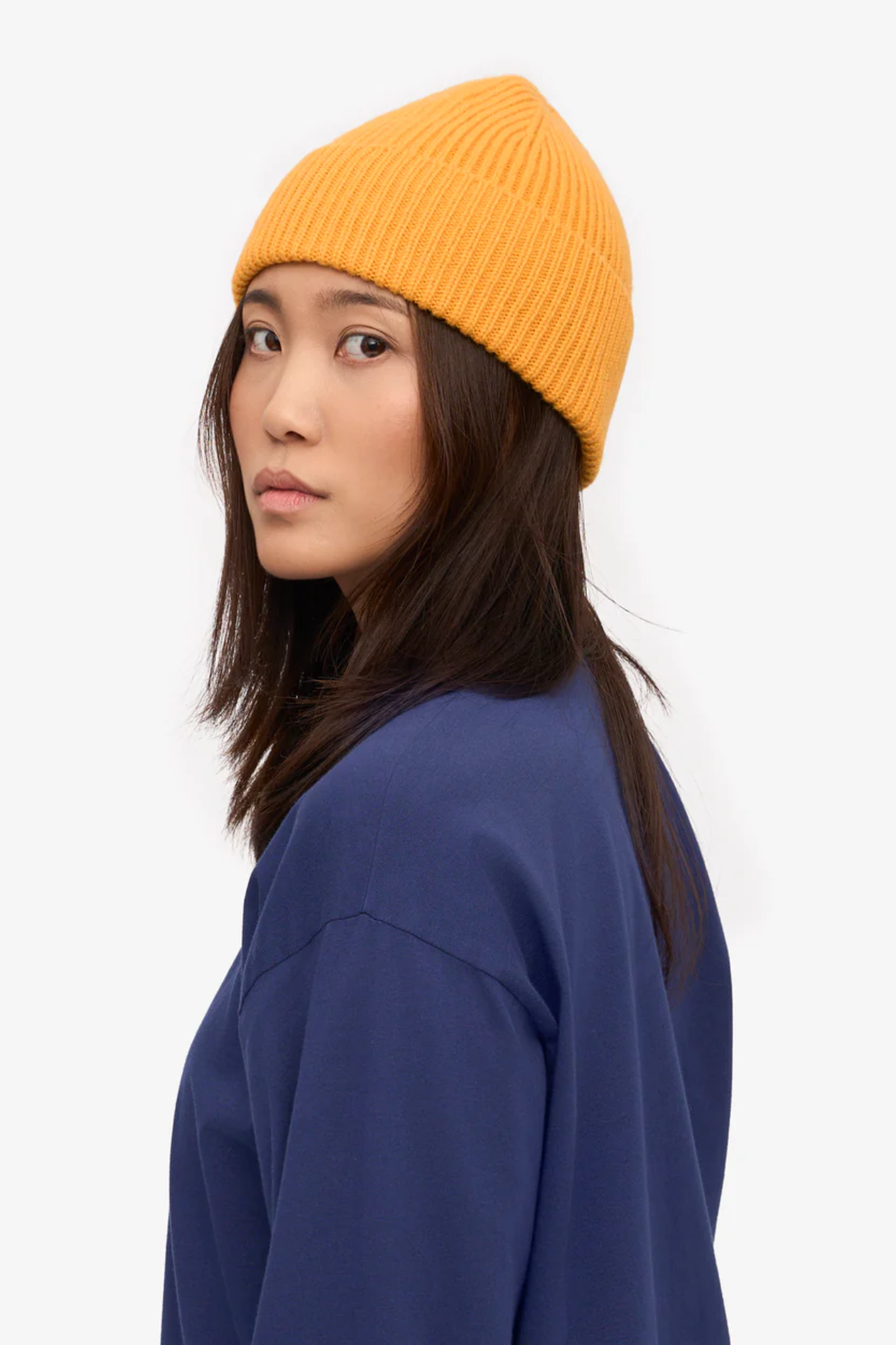 Yellow unisex wool beanie hat
