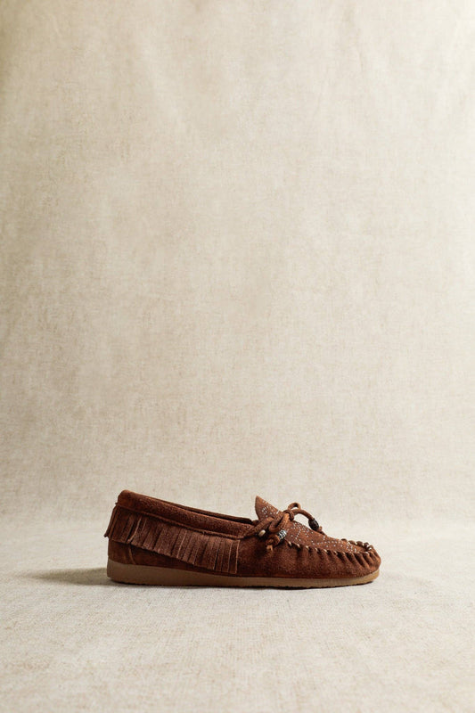 BINA CHOCOLATE – Kiowa-Style Suede Moccasins