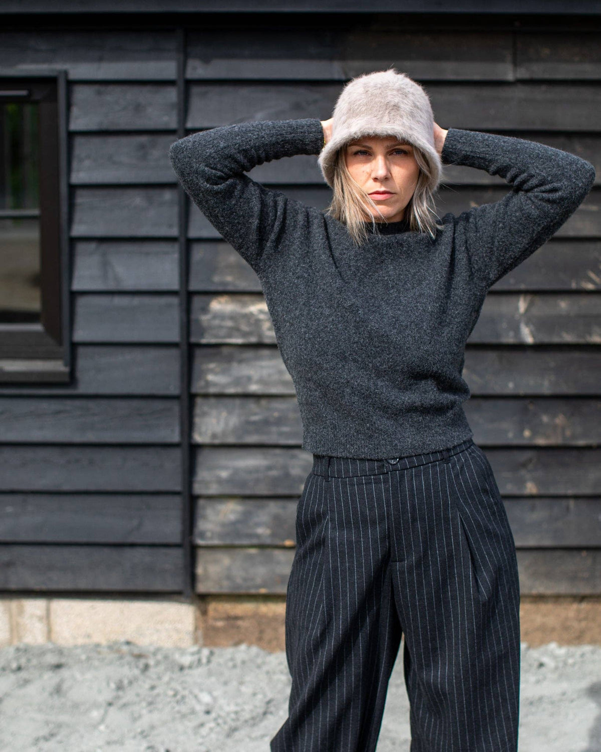 Judith Trouser - Dark Charcoal Pinstripe