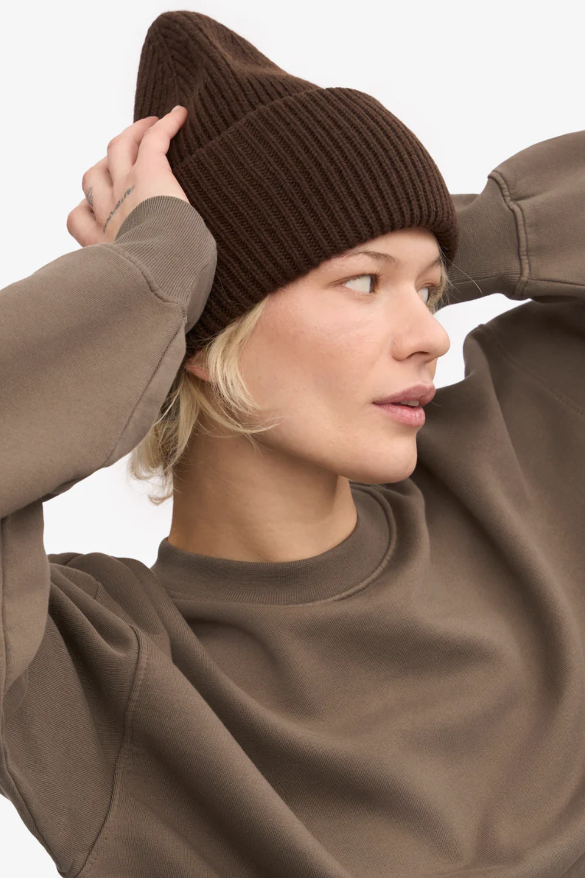Brown unisex wool beanie hat