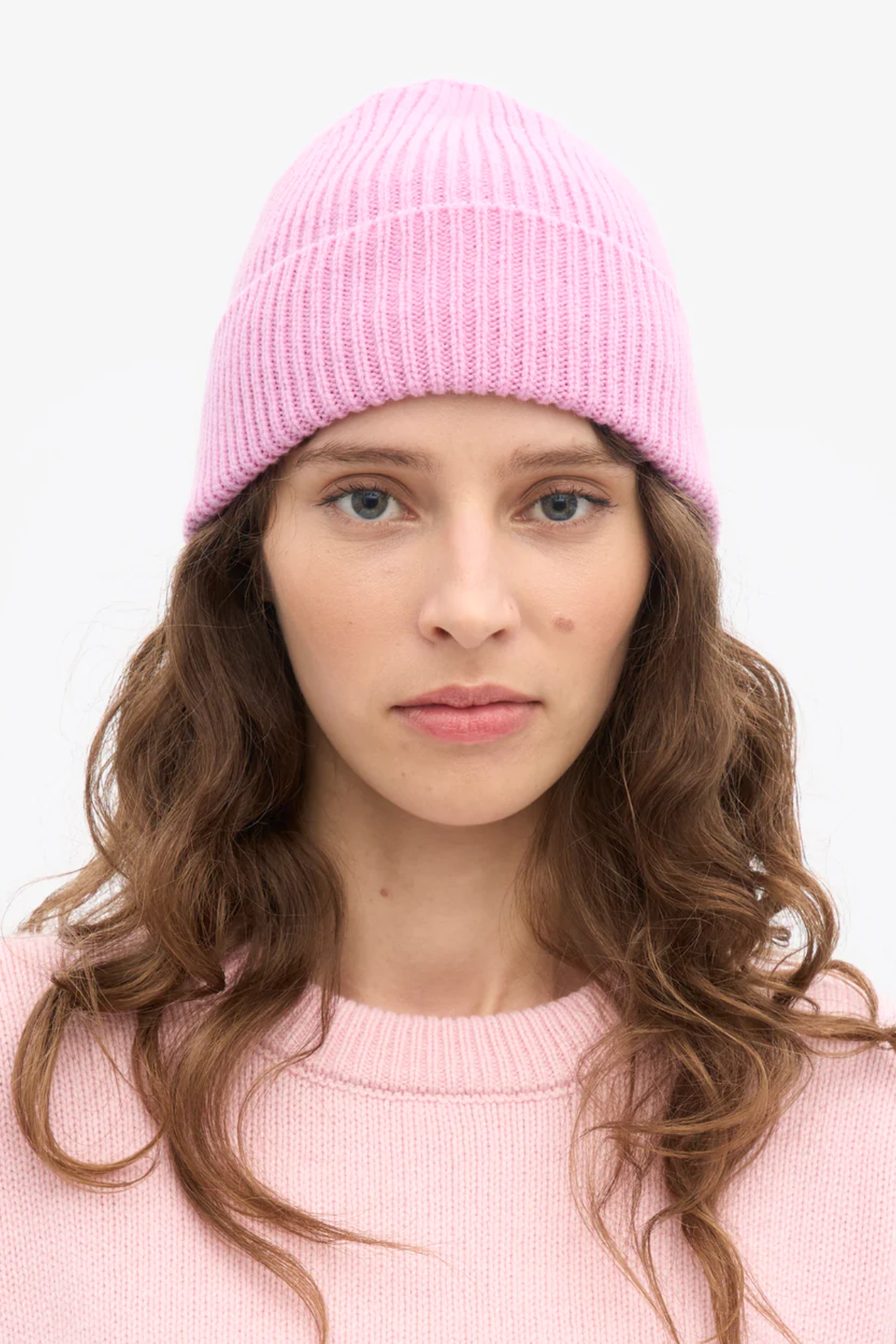 Pink unisex wool beanie hat