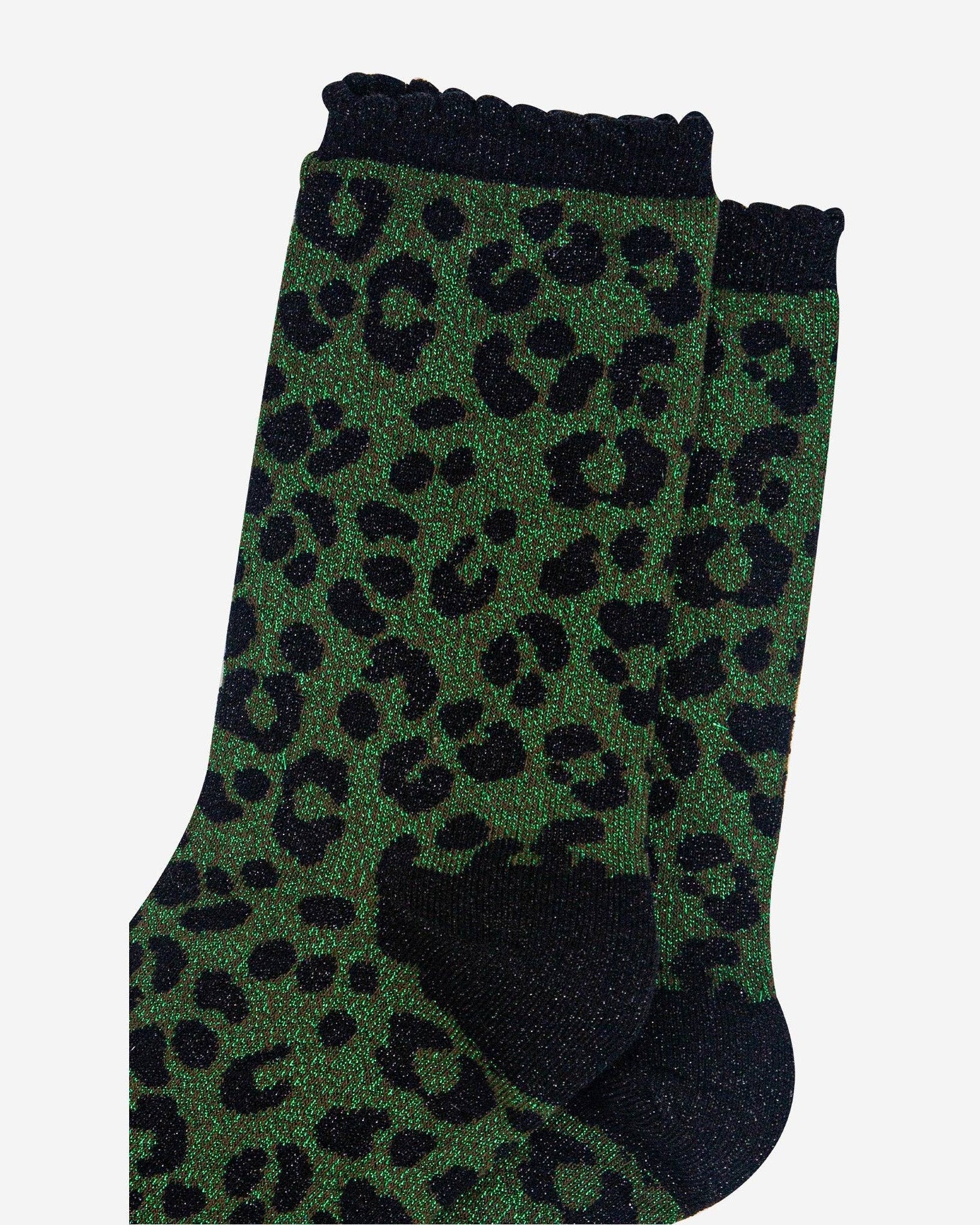 Khaki Leopard Print Glitter Socks