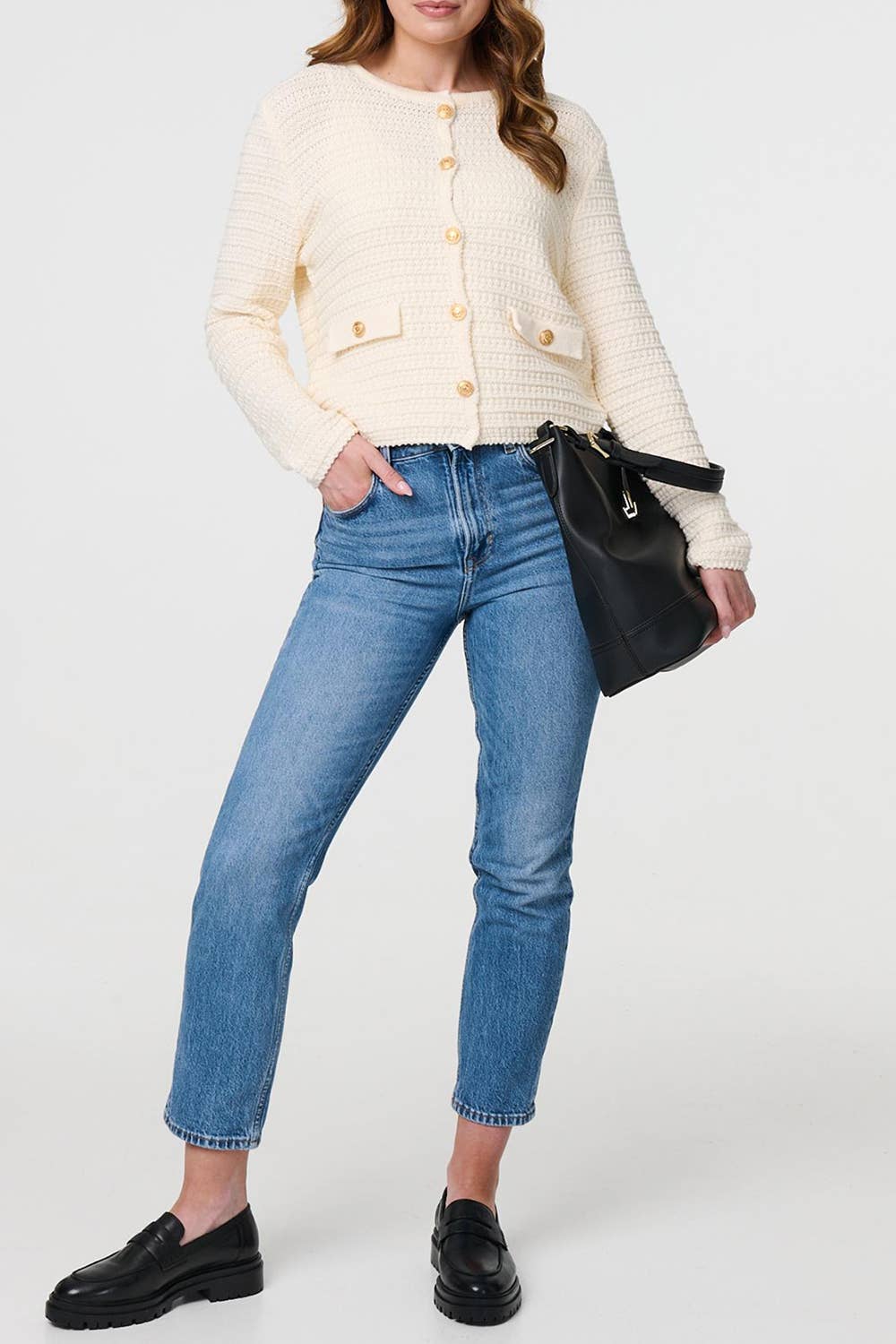 Cream Textured Knit Cardigan