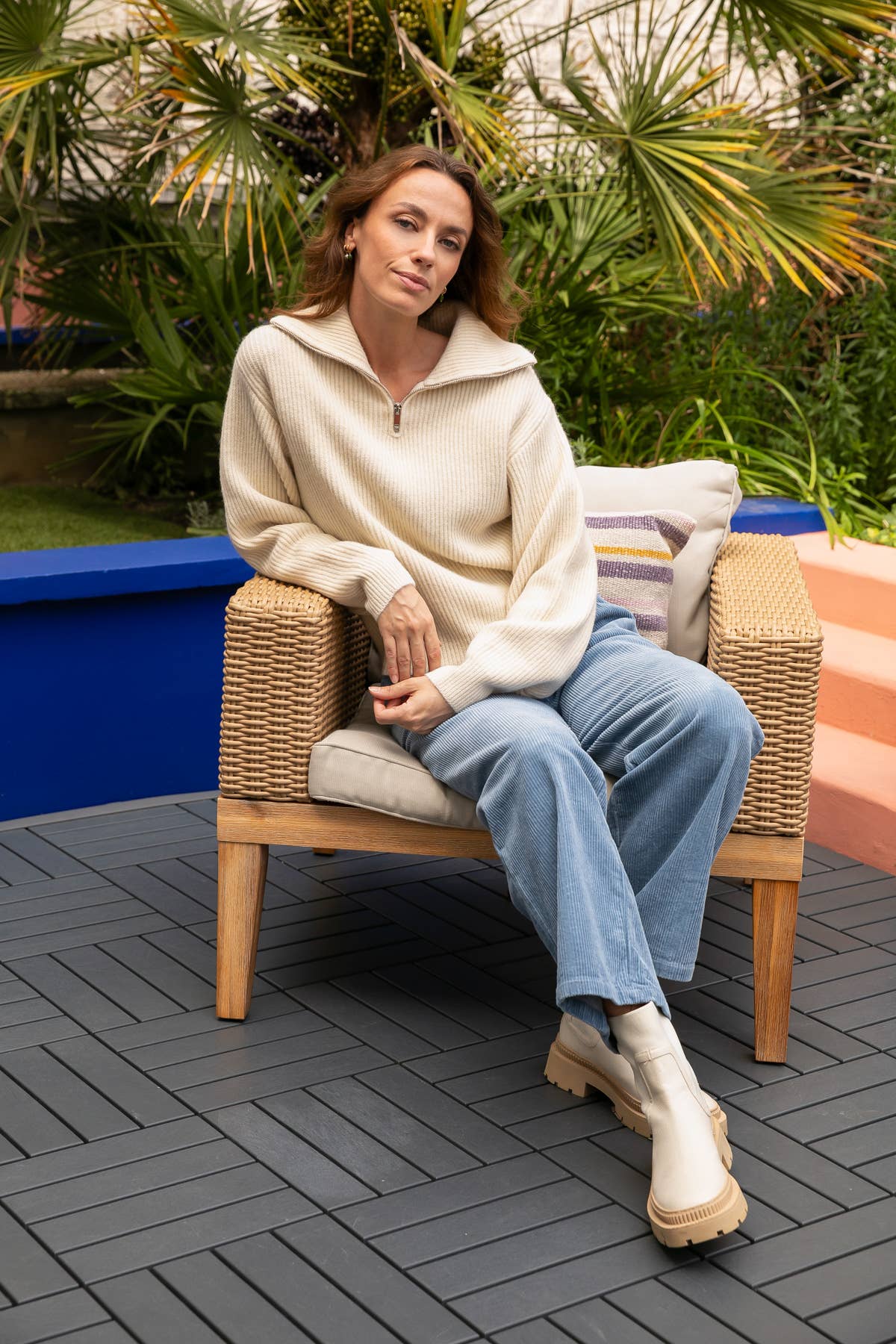MAREVA Cream Zip Neck Jumper