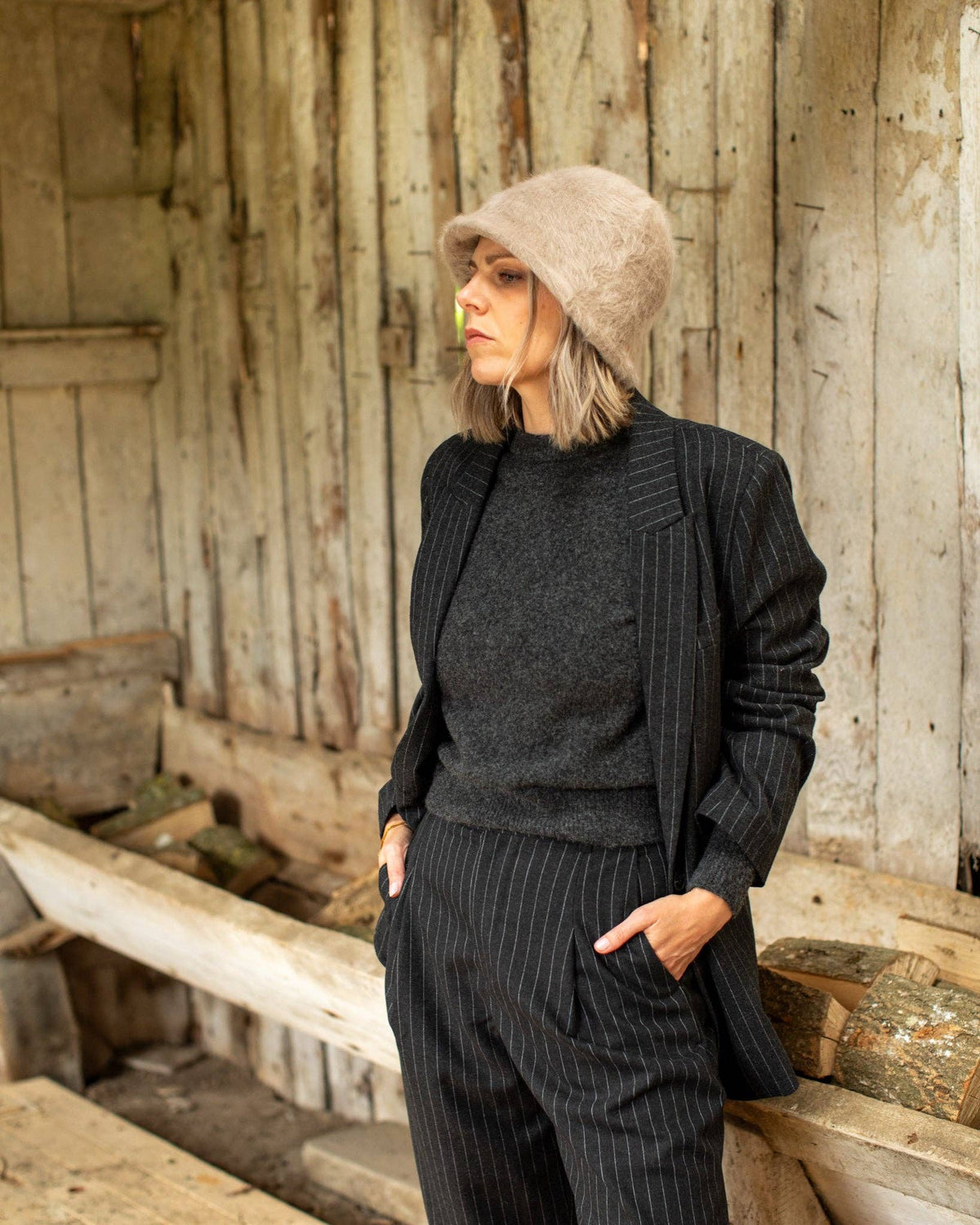Drew Blazer - Dark Charcoal Pinstripe