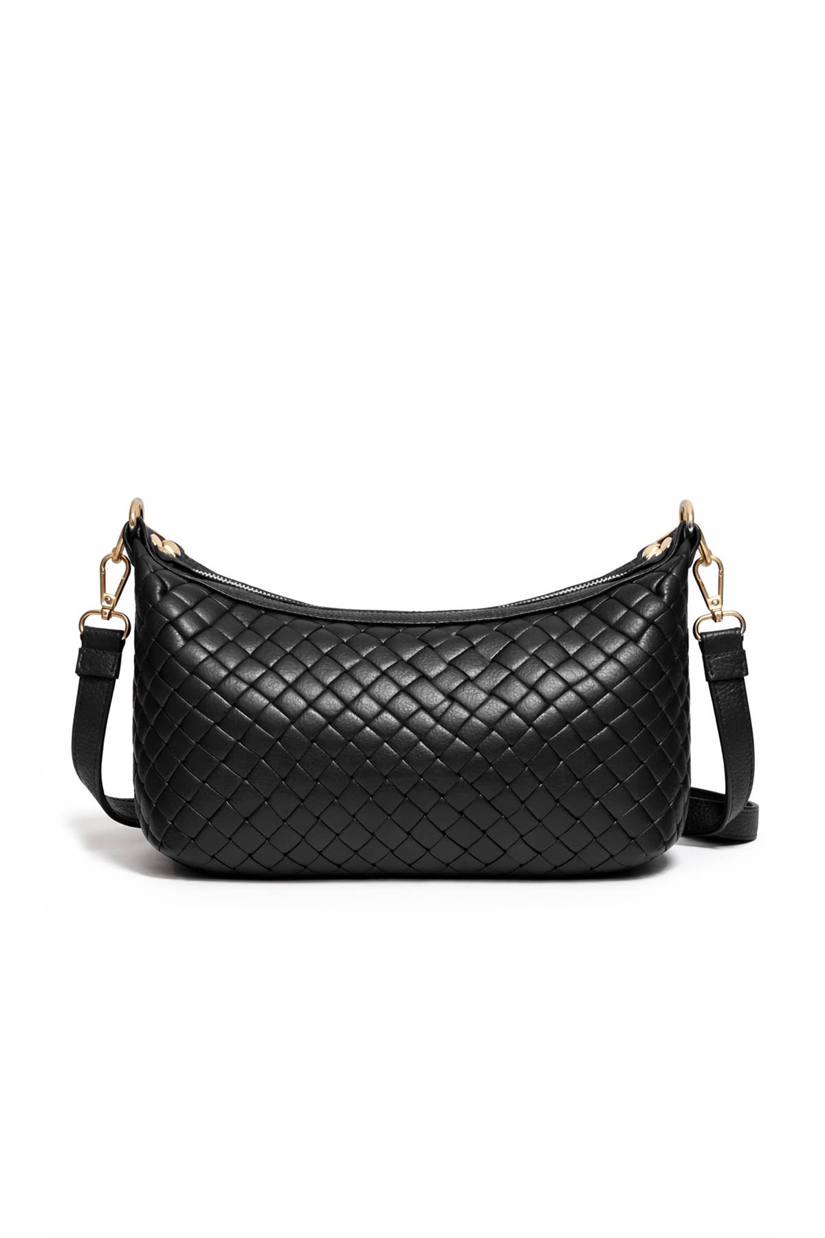 Black woven leather women's handbag