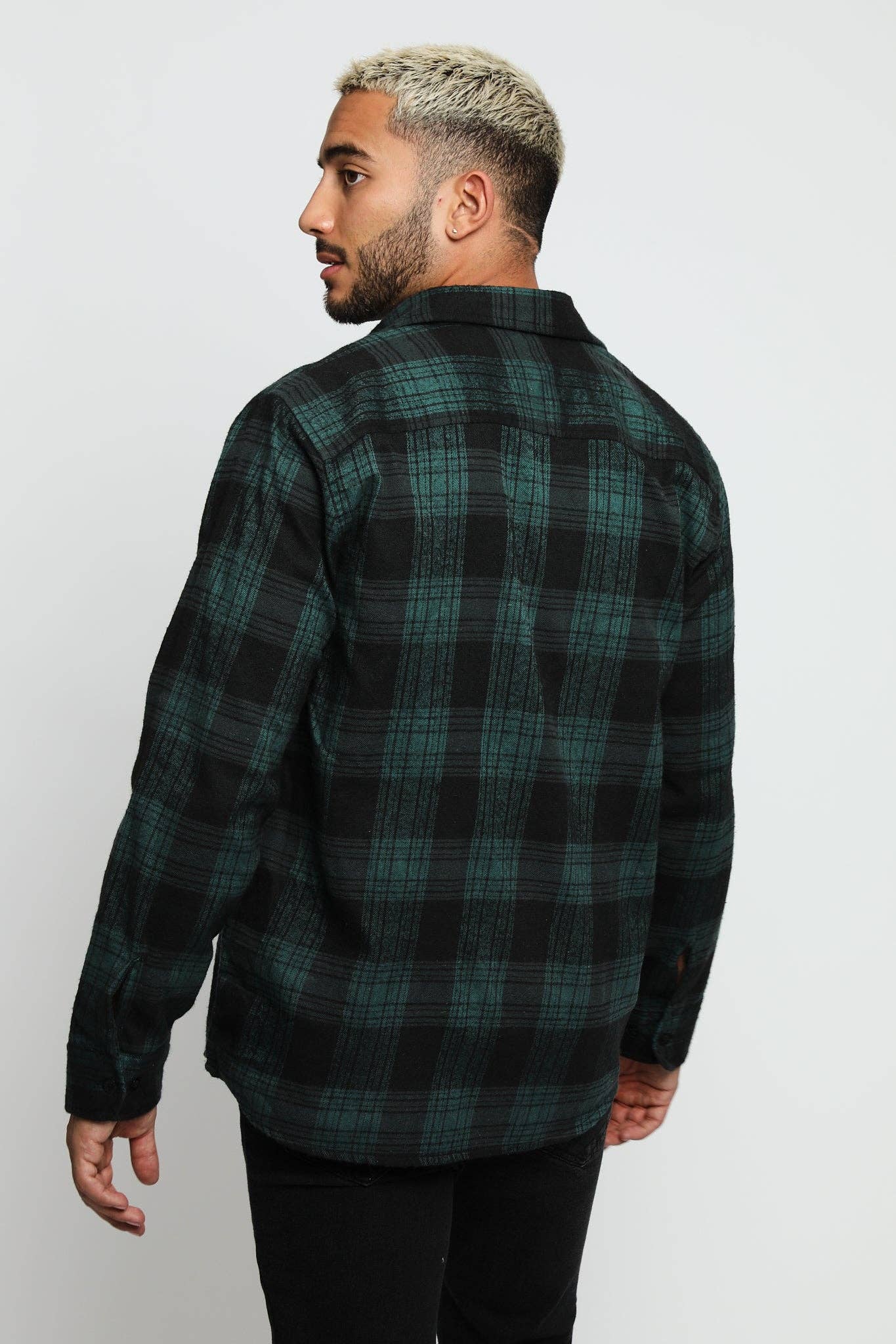 Plaid Flannel Check Shirt - Dark Green/Black