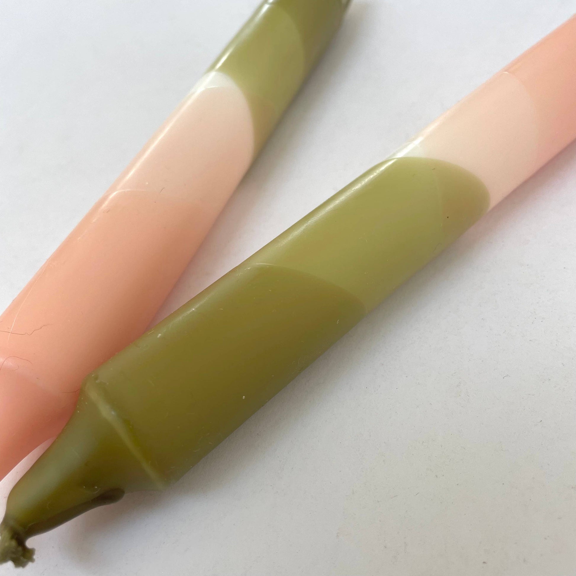 The Singing Rabbit - Blush Pink and Olive Green Dip Dyed Dinner Candles