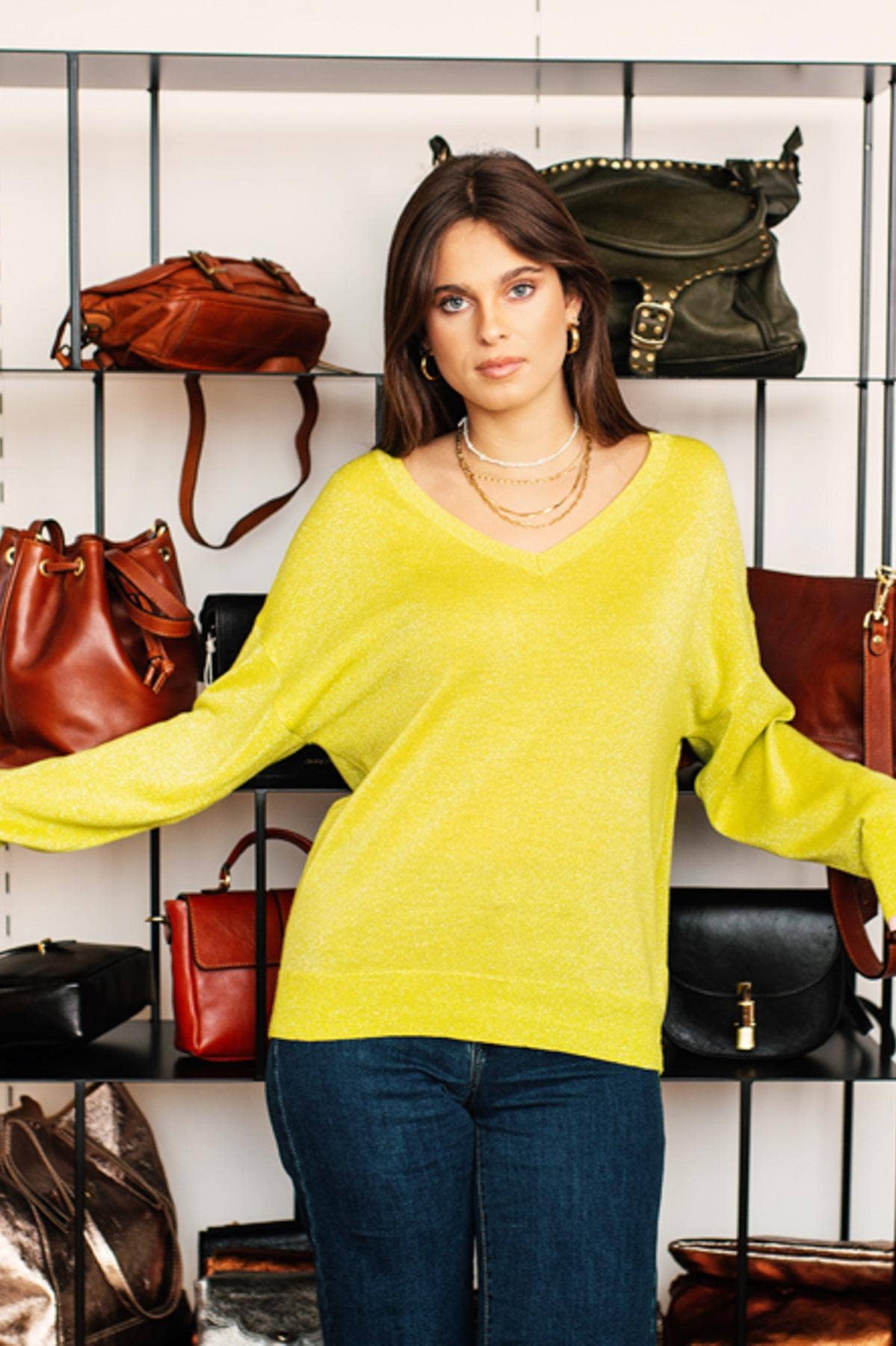 Fabienne Lurex Knit Sweater Lime