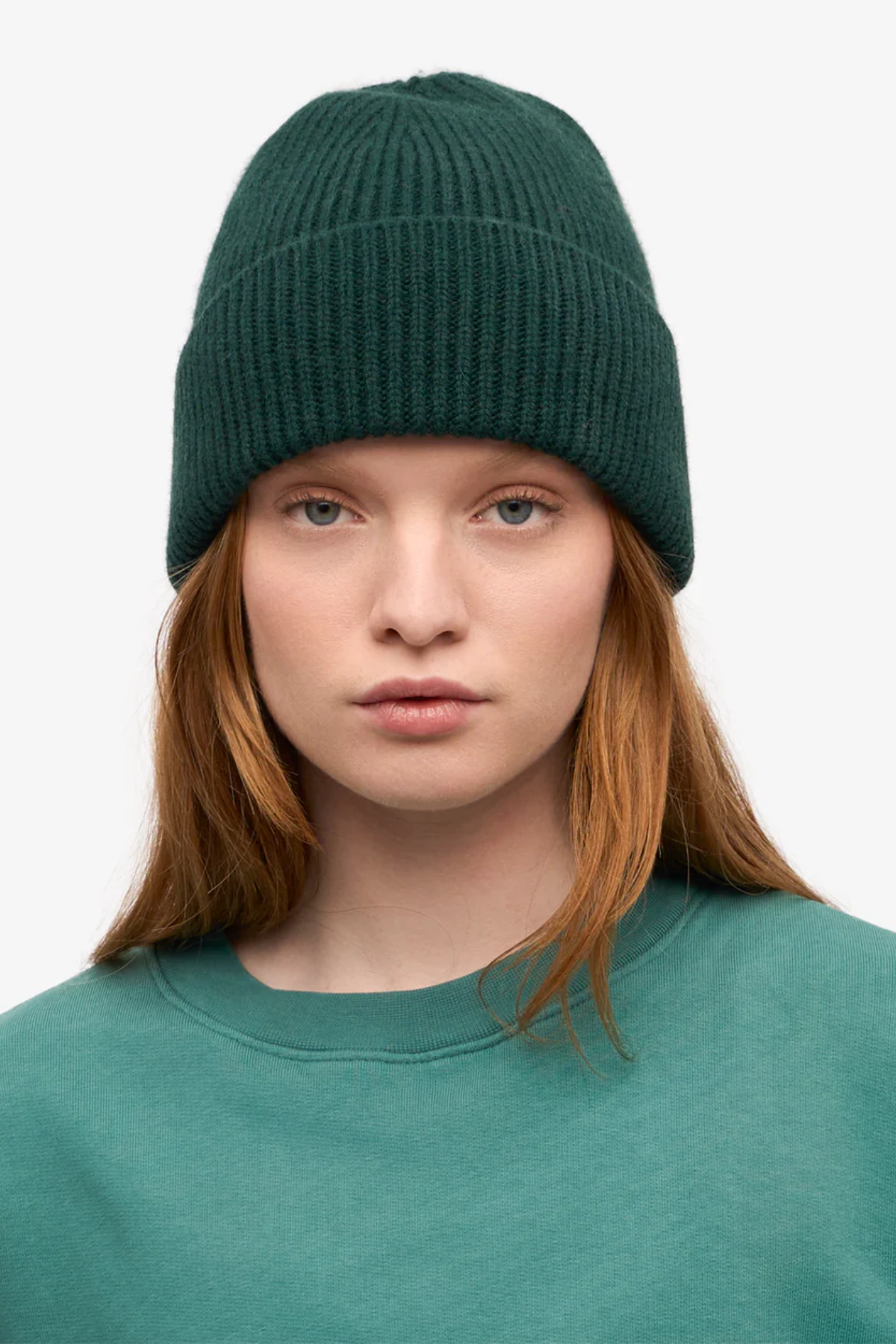 Dark green unisex wool beanie hat
