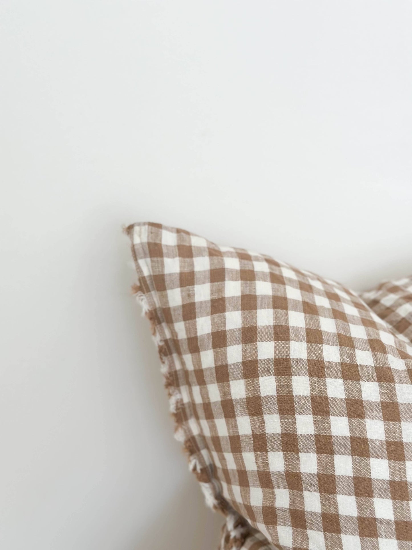 ESMEE Brown Gingham Cushion - Frayed Edge