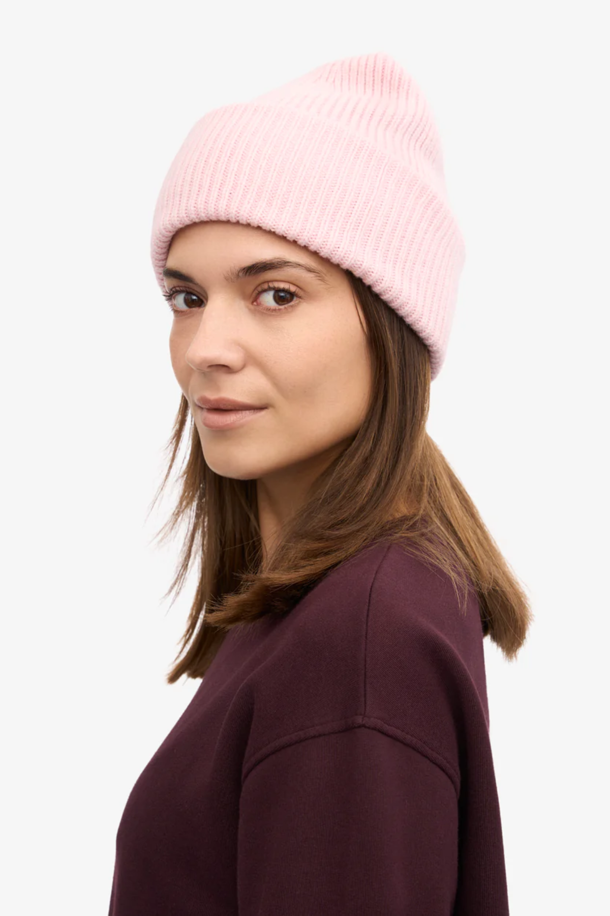 Light pink unisex wool beanie hat