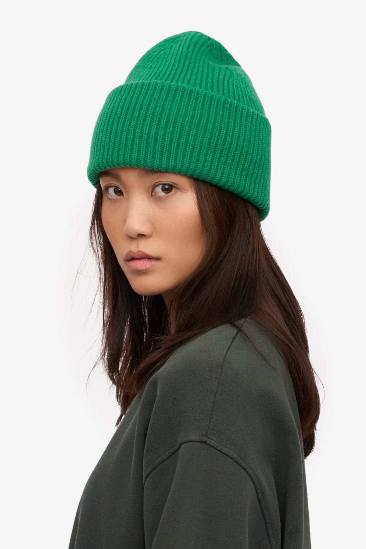 Bright green unisex wool beanie hat