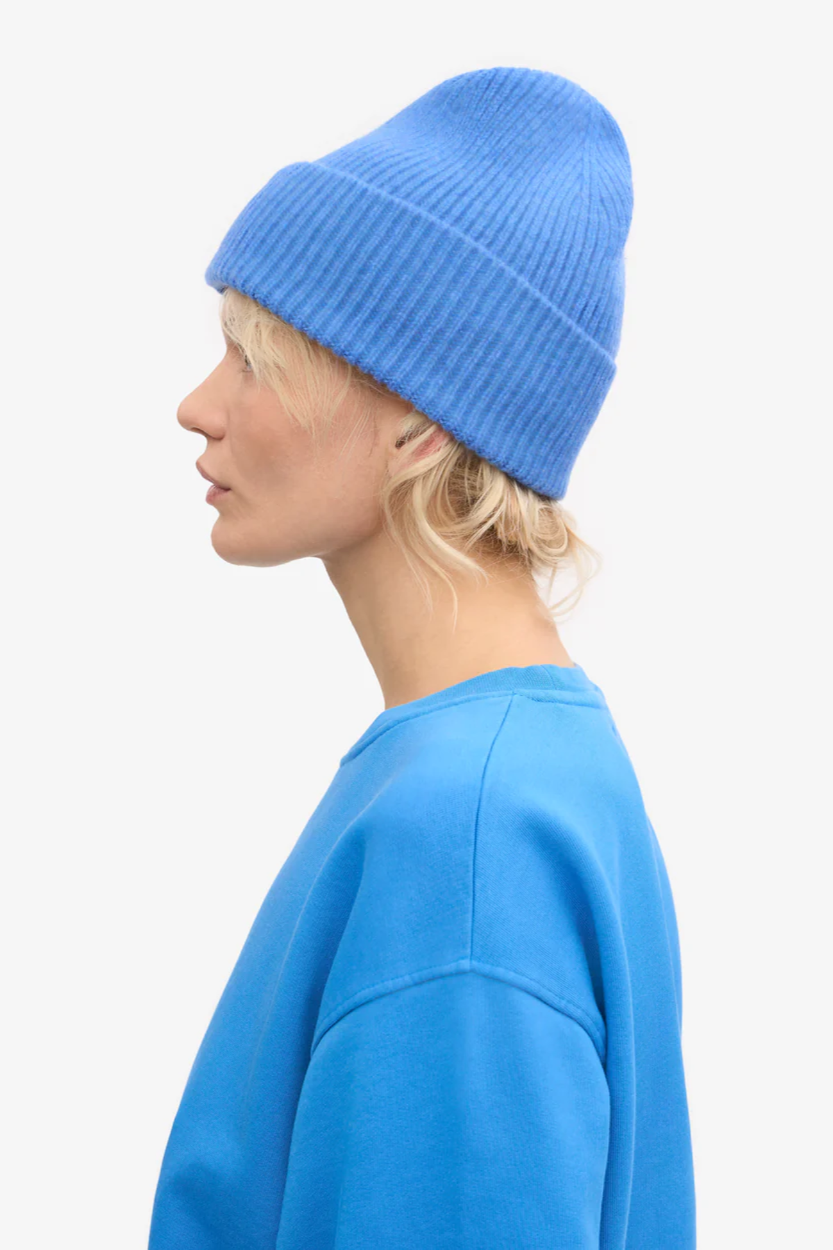 Bright blue unisex wool beanie hat