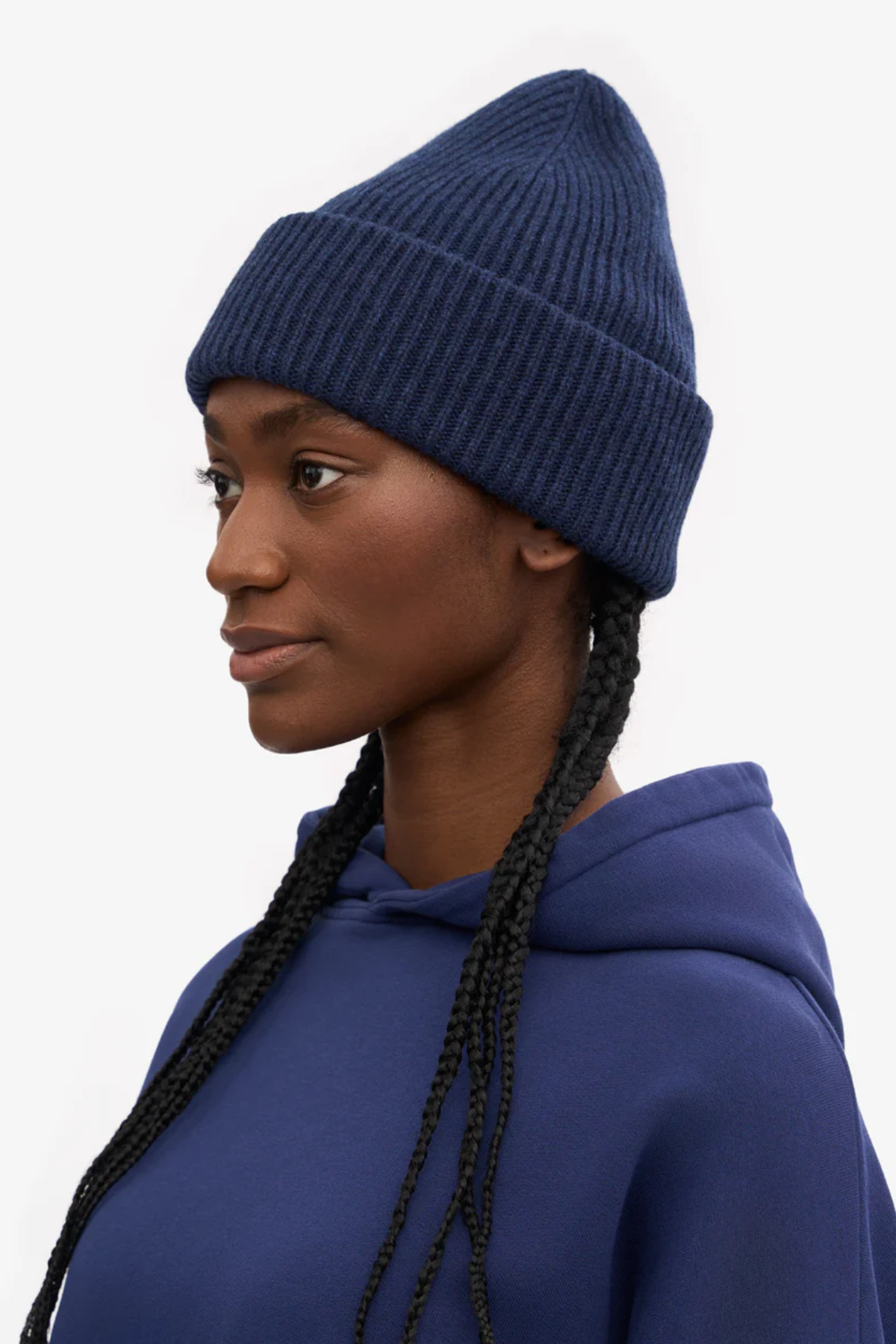 Navy blue unisex wool beanie hat