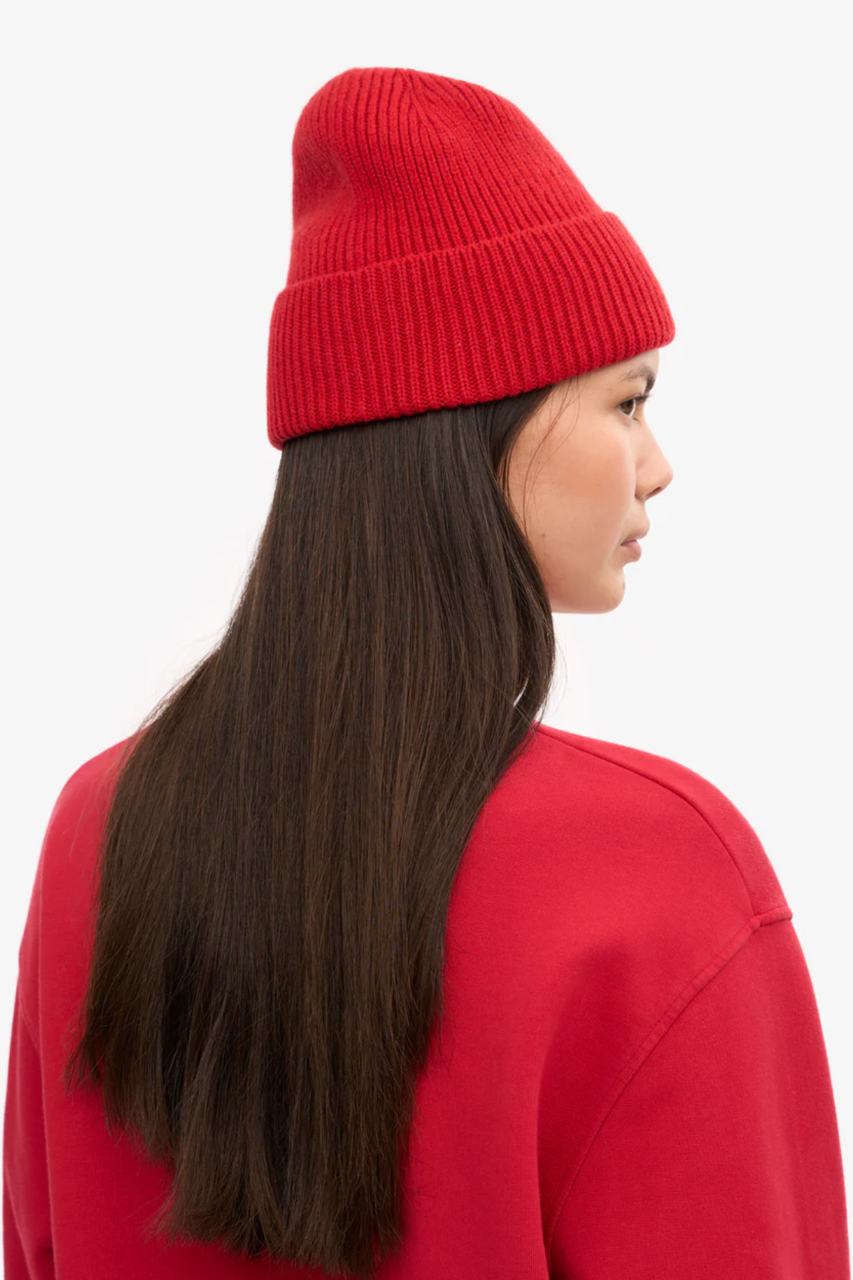 Bright red unisex wool beanie hat