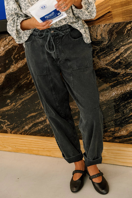 Herringbone Carrot Pants - Washed Black